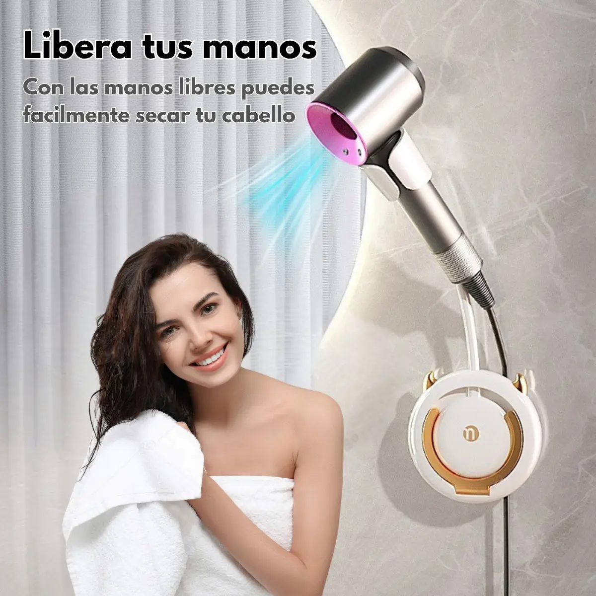 Porta Secador De Pelo Manos Libre Ajustable 360� Impermeable Blanco
