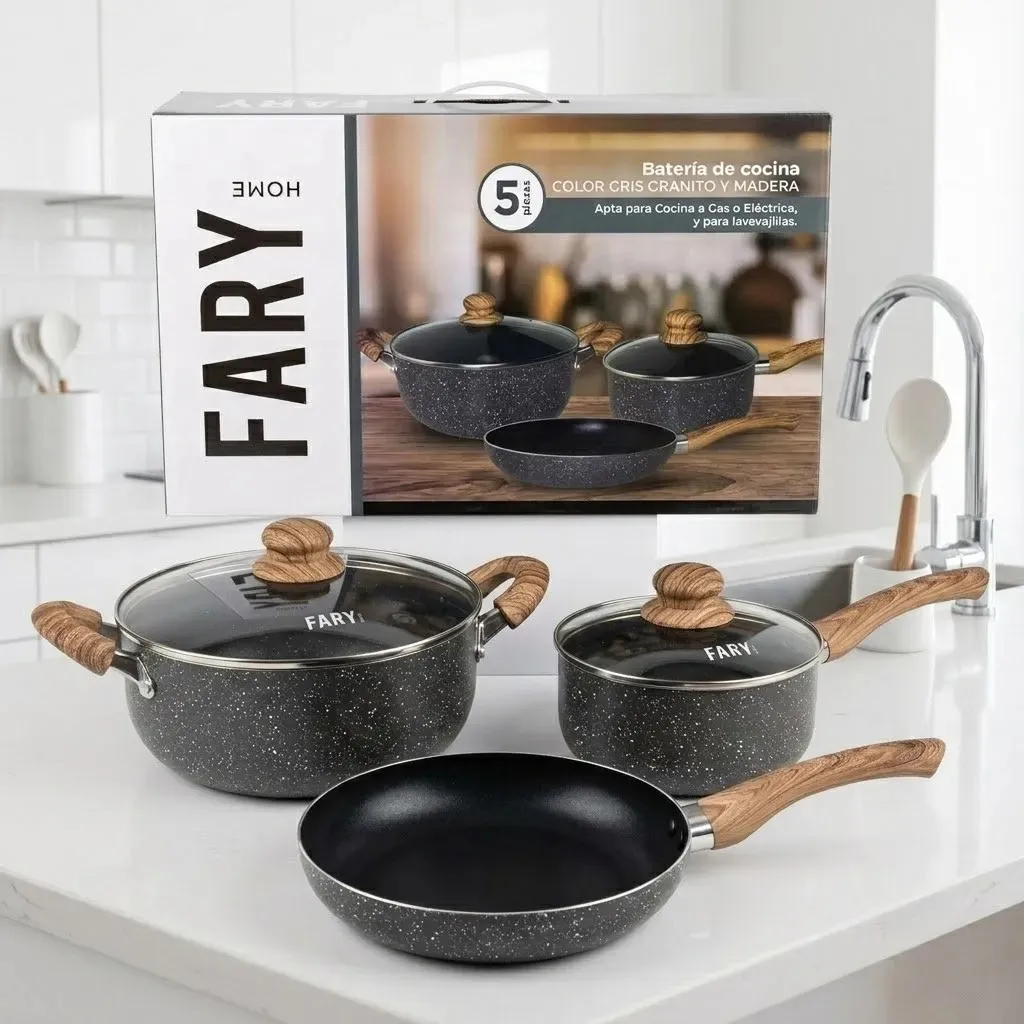 Set Ollas Fary Home 5 Piezas Antiadherentes Granito Cocina Gas Eléctrica