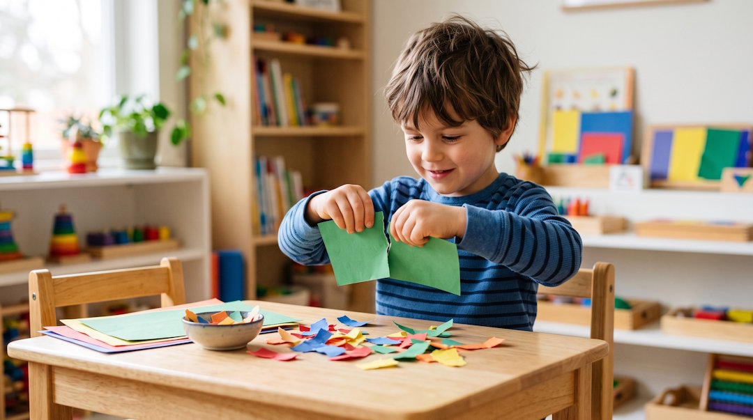 Romper papel en peque�os pedazos: fuerza y coordinaci�n