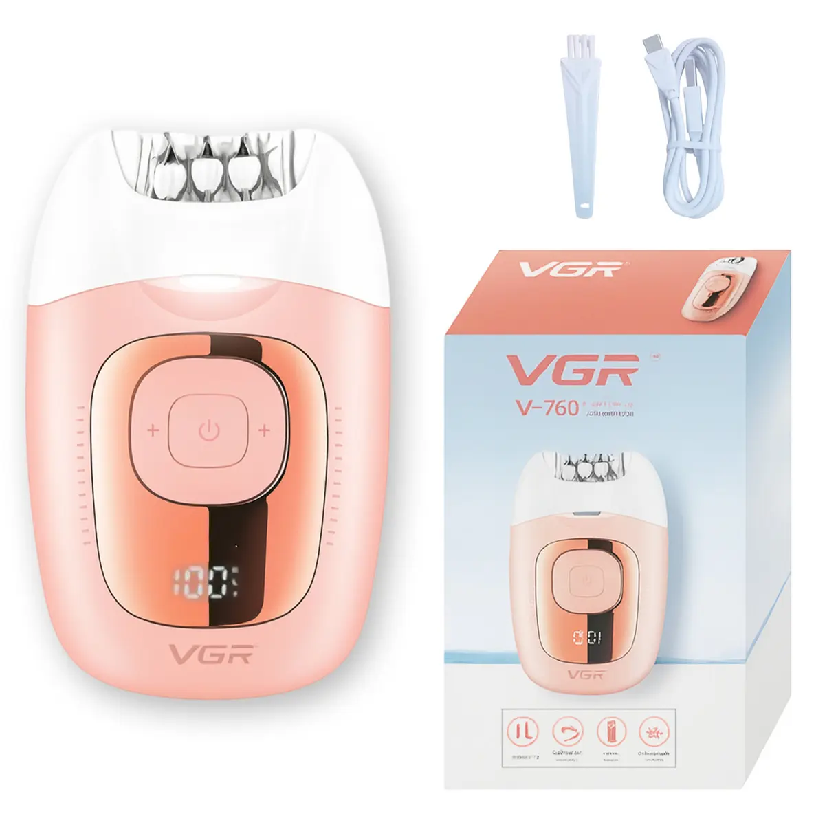 Depiladora Mujer Led Recargable Vgr V-760 18 Pinzas Luz Rosa
