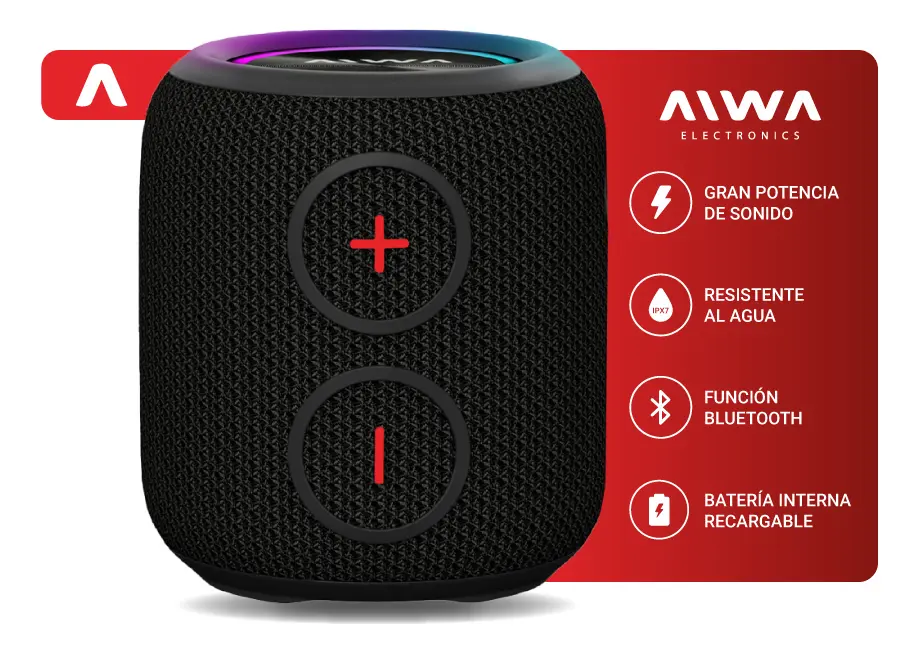 Parlante Bluetooth Port�til Aiwa Waterproof 6w 1200 Mah Ipx7 Usb-c Luces Rgb