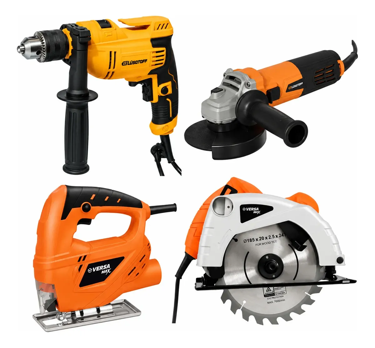 Combo Sierra Circular 1200w + Amoladora + Taladro + Caladora