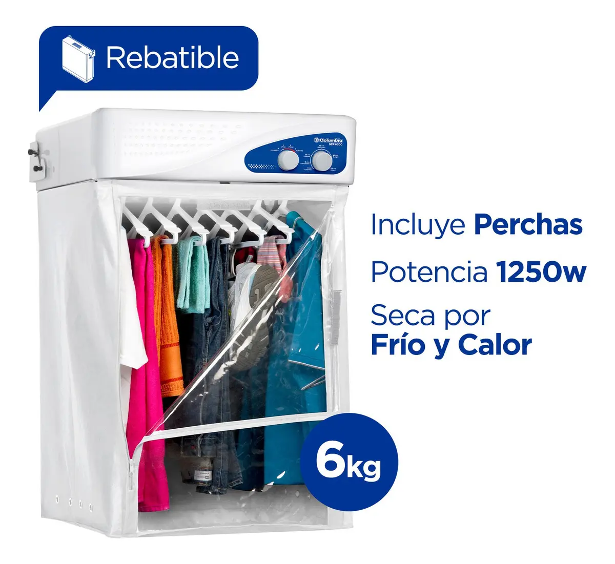 Secarropas Por Aire Caliente Columbia Scp-6000 El�ctrico 6kg Color Blanco