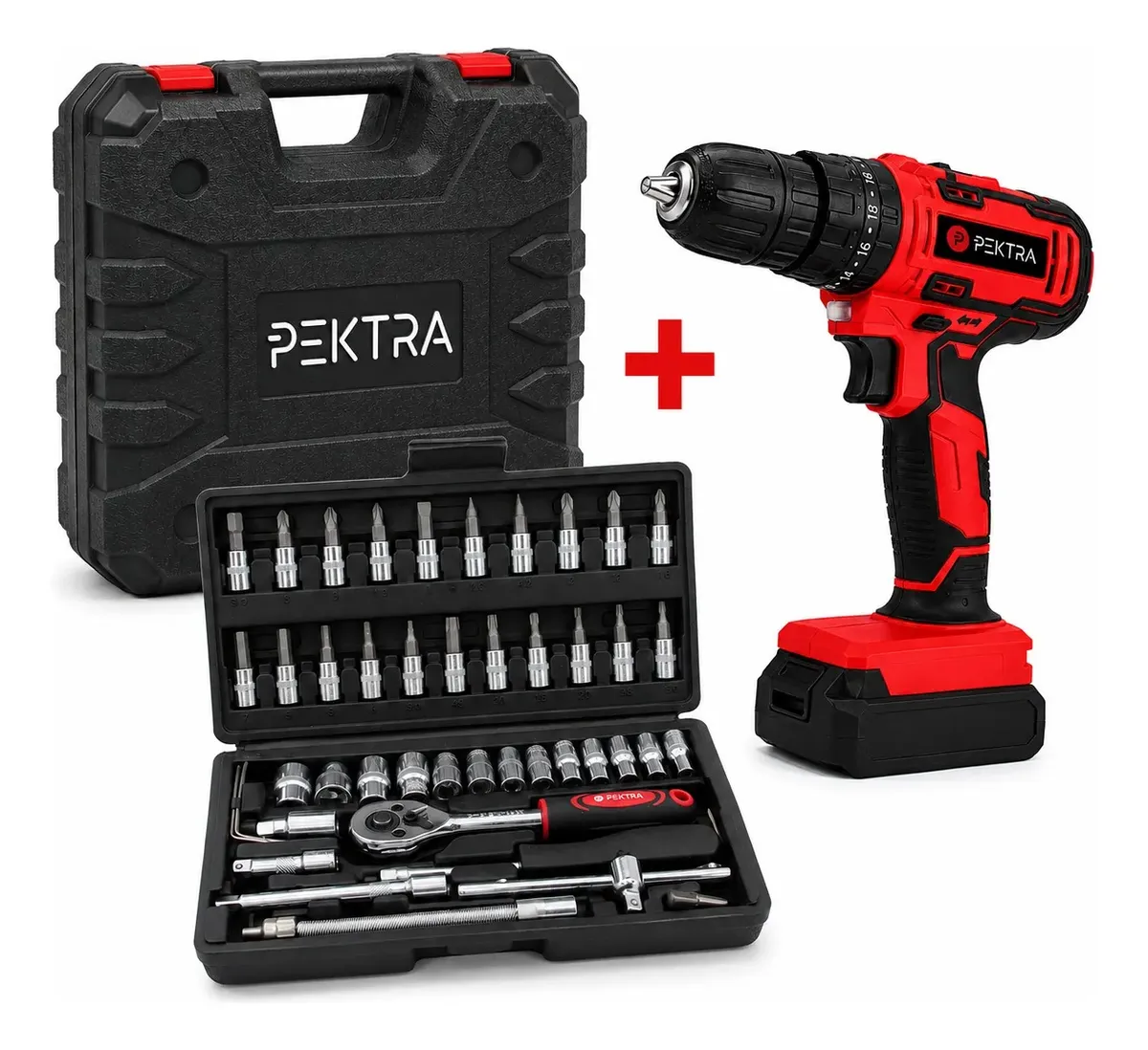 Taladro Inalámbrico Percutor 18v + Set De Herramienta Pektra