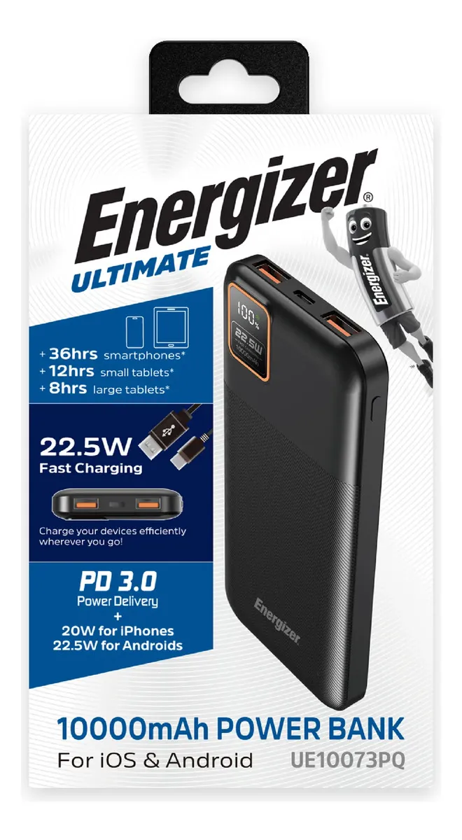 Power Bank Energizer Ultimate Cargador Portatil Powerbank 10000mah Carga Rapida 22.5W Color Negro
