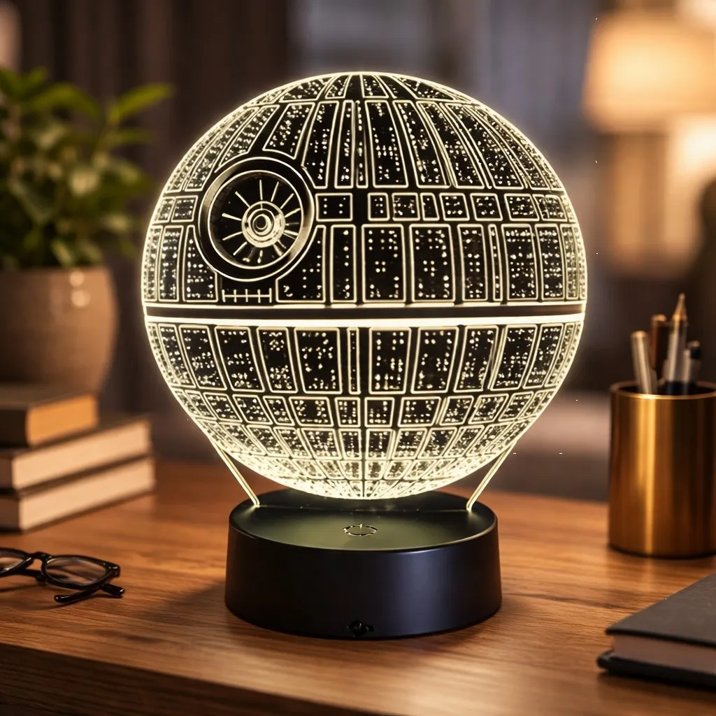 Lámpara Led 3d Estrella De La Muerte Star Wars + Control Rgb Negro Transparente