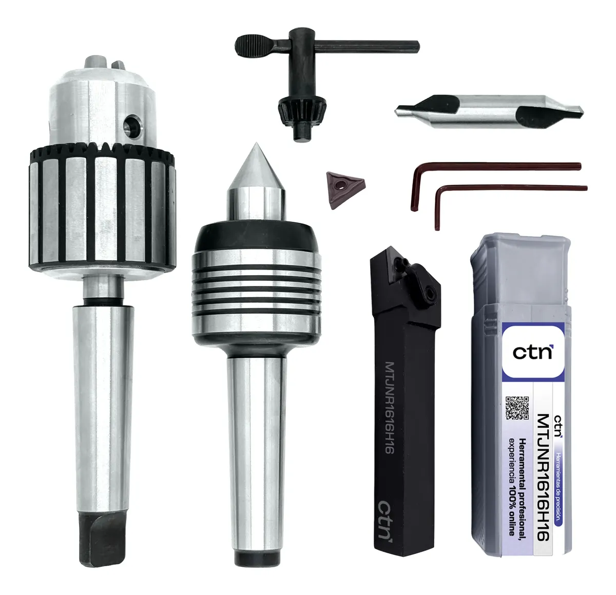 Kit Torno Cm2 Mandril, Contrapunta, Porta Inserto Y Mecha