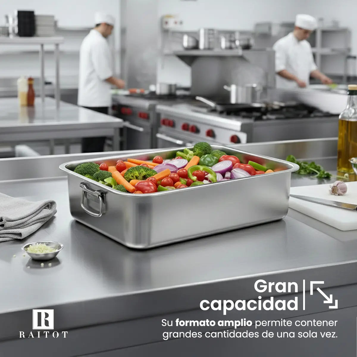 Fuenton Bandeja Recipiente Gastronomía Profesional Grande Acero Color Gris Marca Raitot