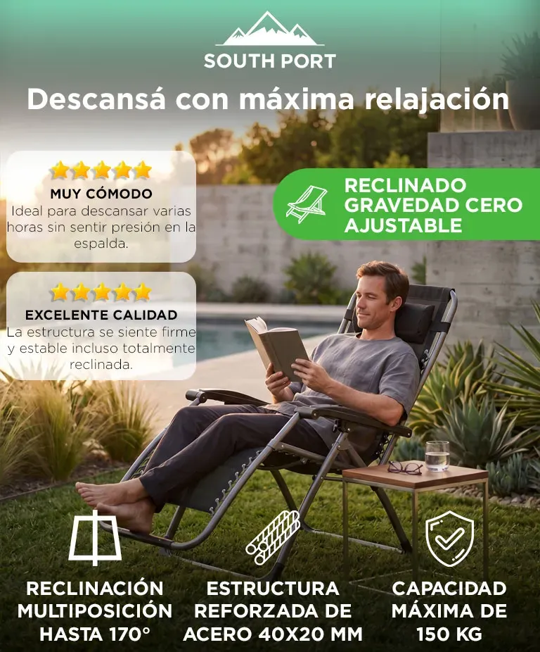 Reposera Gravedad Cero Southport By Gadnic Silla Reforzada Reclinable Outdoor