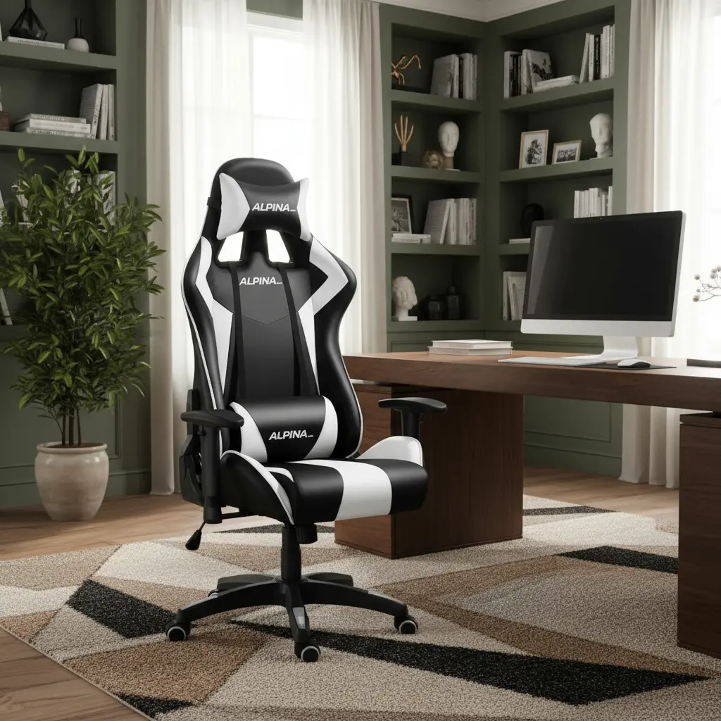 Silla Gamer Alpina Ergonomica Giratoria Reclinable Pre Ft055 Color Negro/Blanco Material del tapizado Cuero sint�tico