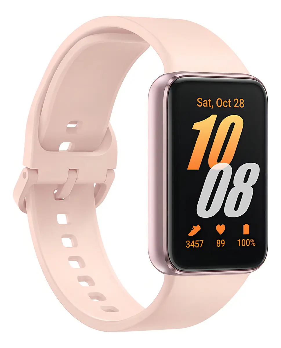 Samsung Galaxy Fit3 Pink Gold 1.6 Amoled Caja Blanco Malla Rosa Bisel Rosa Diseño de la malla Sport