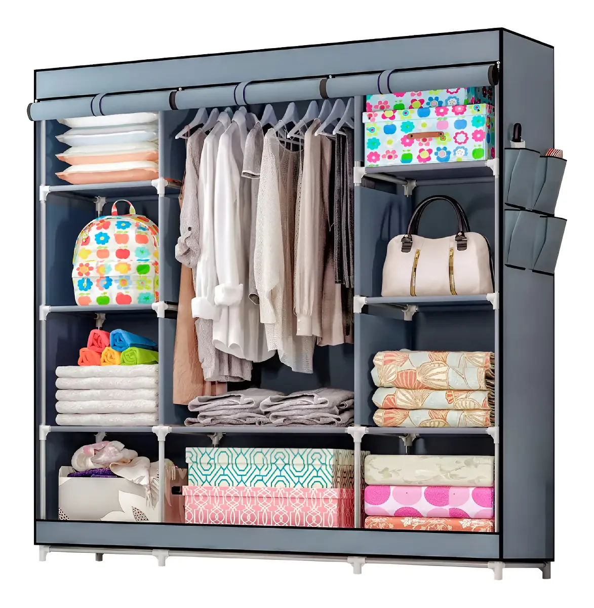 Organizador Armario Portátil Waggs Desarmable Con Perchero Color Gris