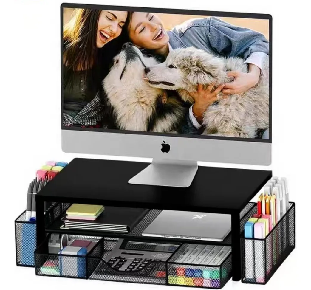 Soporte Monitor Estante Monitor Pc Portátiles Multifunción Organizador Escritorio Bandejas Premium The Game House Color Negro