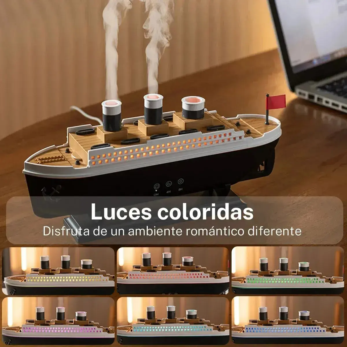 Humificador Aromaterapia Difusor Luces Led Barco Titanic Negro