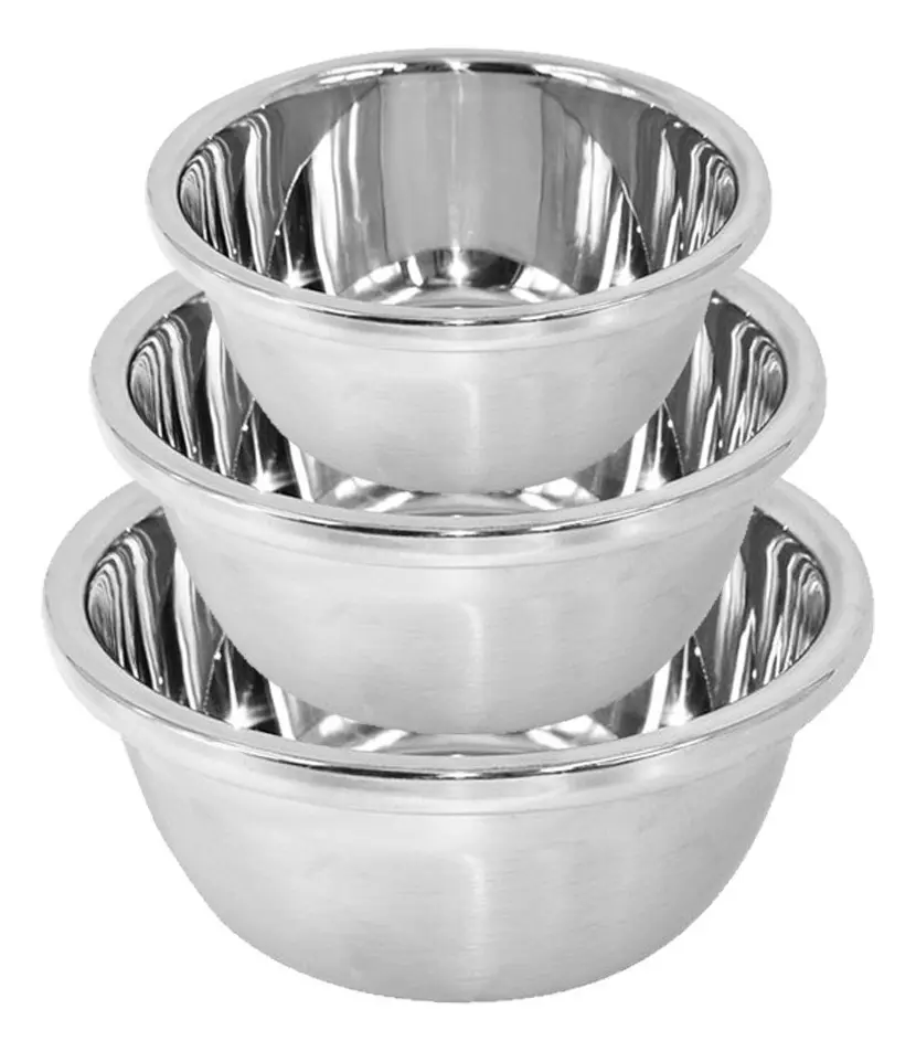 Set X3 Bowls Cocina Acero Inoxidable Batidor Para Batir Reforzado Reposteria Ensaladeras Acero Inoxidable Bowl Crema Levys Bazar