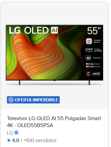 Televisor LG OLED AI 55 Pulgadas Smart 4K - OLED55B5PSA