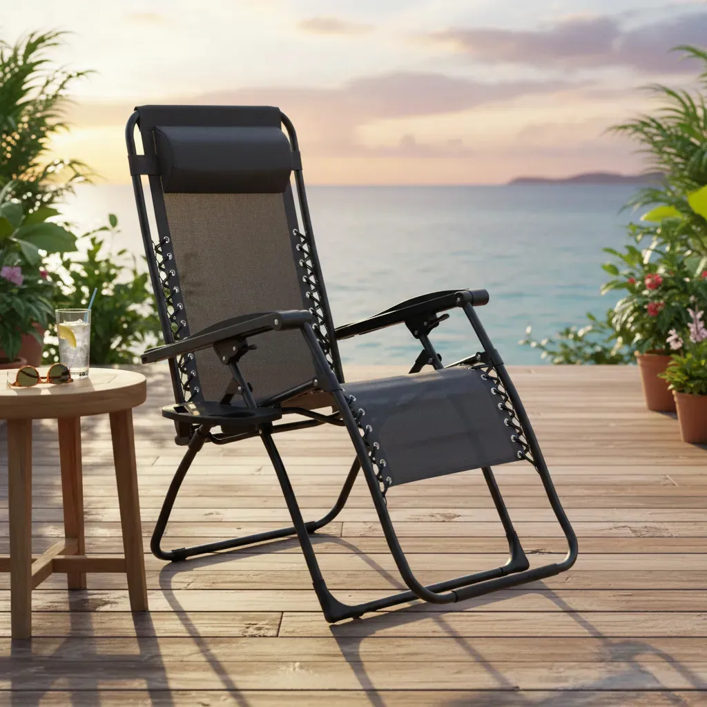 Reposera Gravedad Cero Plegable Con Apoya Brazos Exterior Negro