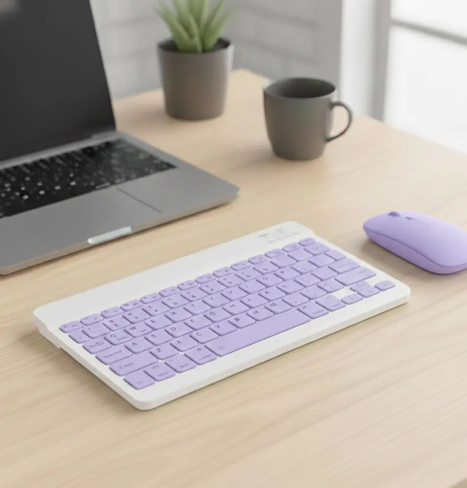 Kit Teclado + Mouse ZTECNO Bluetooth VIOLETA - Combo Inal�mbrico Notebook Celular Tablet Android Mac Windows