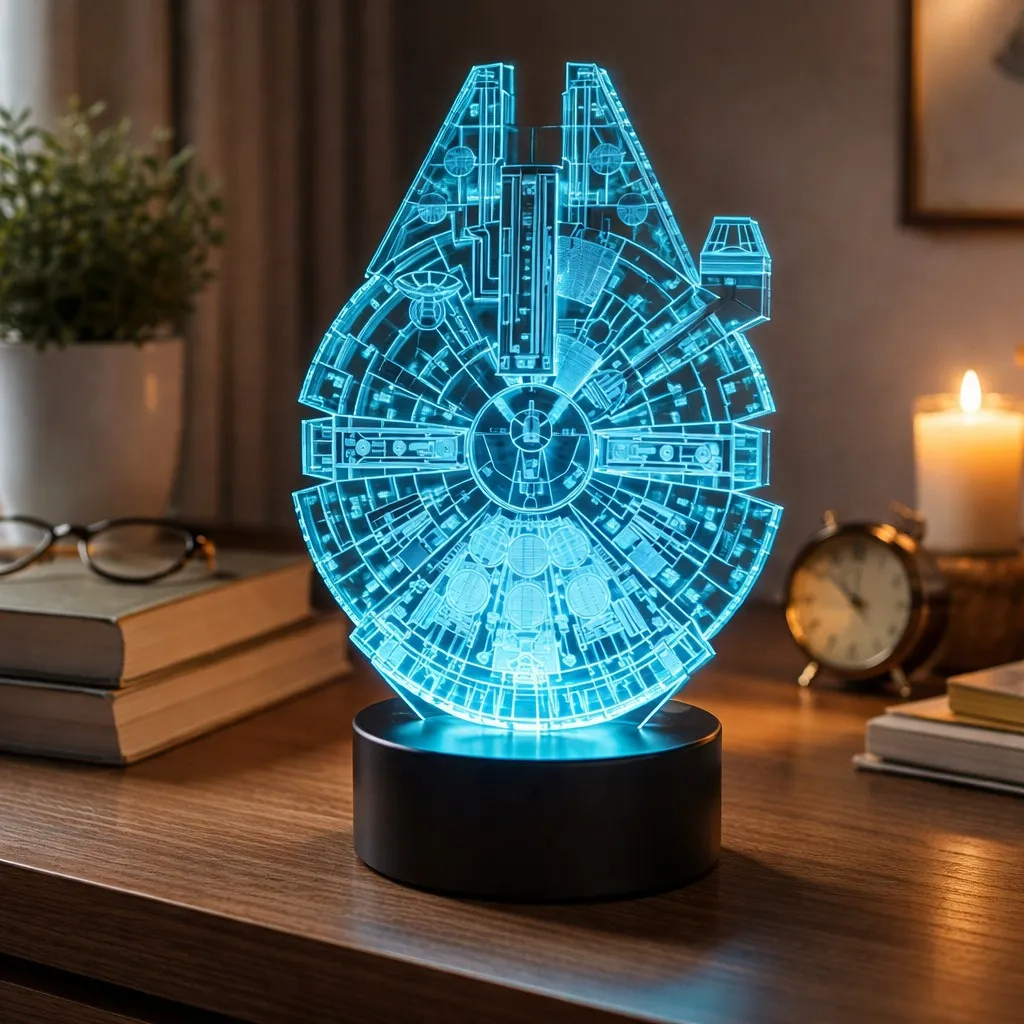 L�mpara Led 3d Star Wars Halc�n Milenario Rgb T�ctil Ni�os Negro