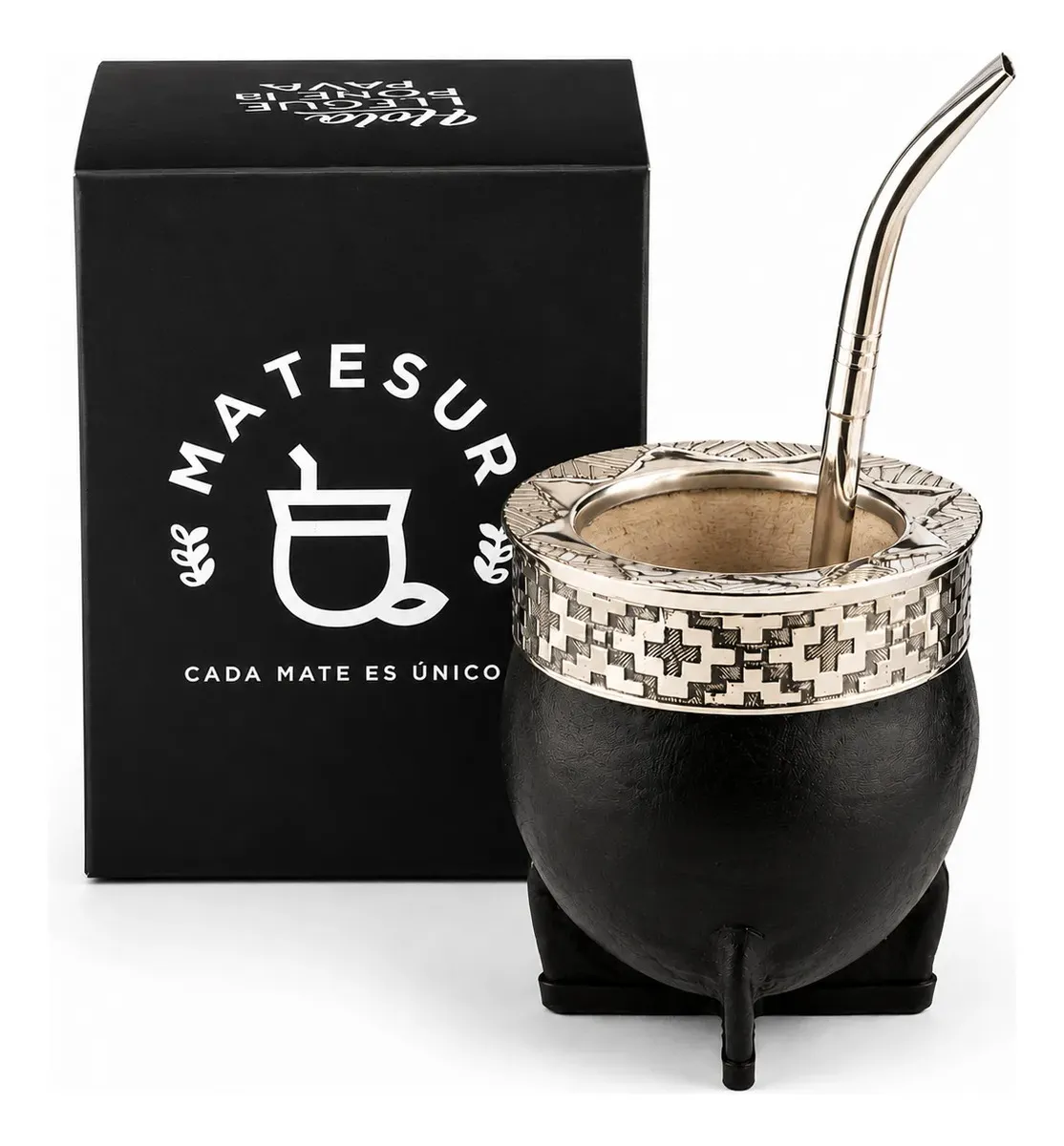 Mate Uruguayo Imperial Alpaca Matesur Cincelado Cinta Pampa + Bombilla Pico Loro