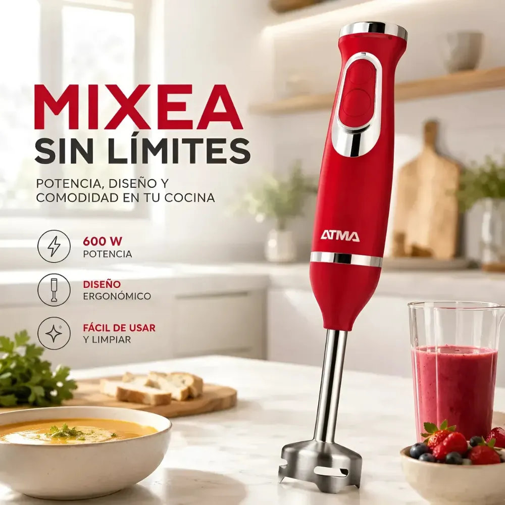 Licuadora Atma de mano color rojo T8527 con batidor 600W