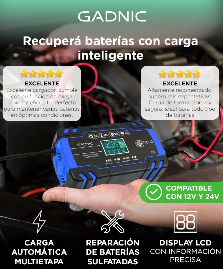 Cargador Gadnic Cb001 8a 12v Para Baterías De Auto Automático 12v 8a 24v 4a