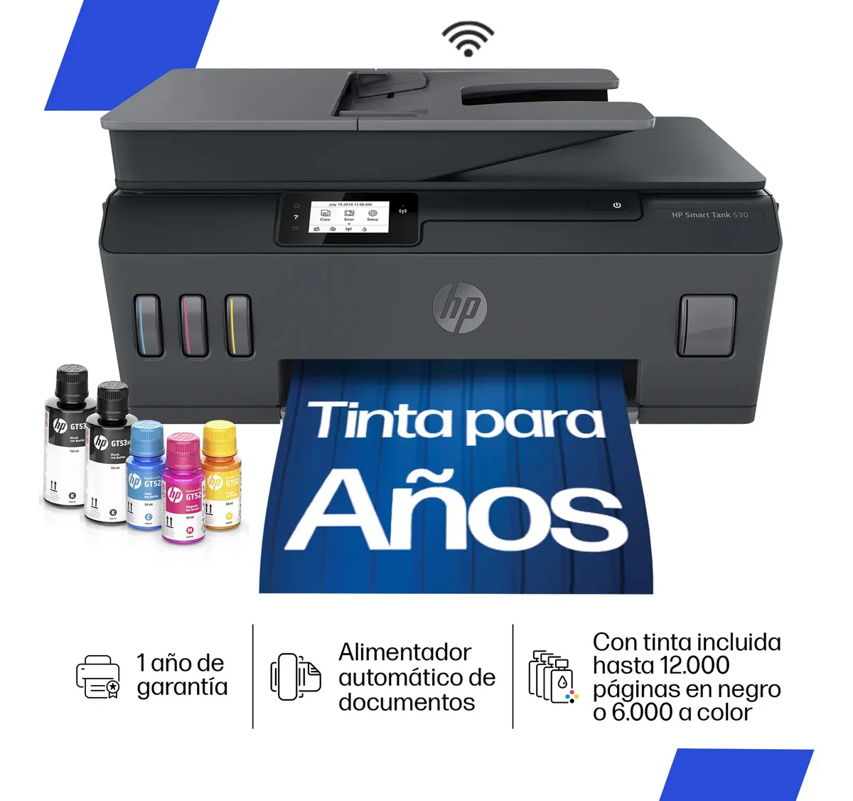Impresora Multifuncional HP Smart Tank 530 Sistema Continuo, Wi-Fi, Color, ADF, HP App