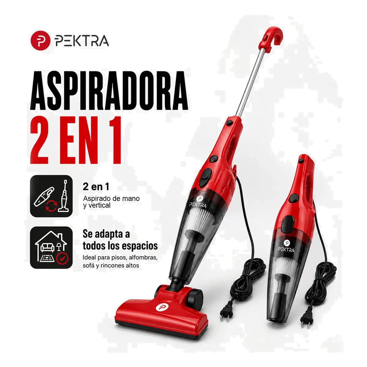 Aspiradora Vertical 2 En 1 Pektra 600w De Mano Cable 4 Mts
