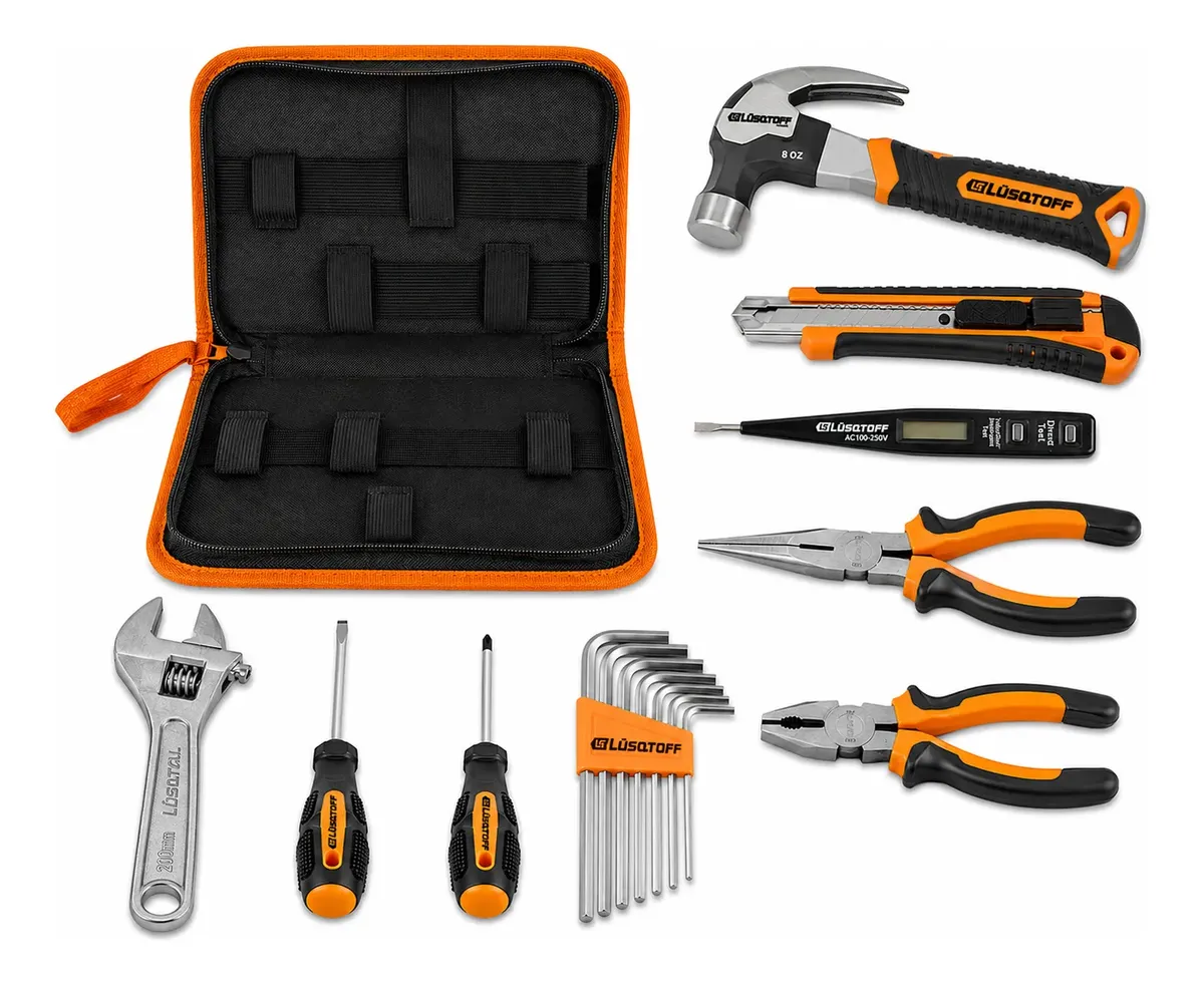 Set Lusqtoff 9 Piezas Herramientas Pinzas Martillo + Estuche