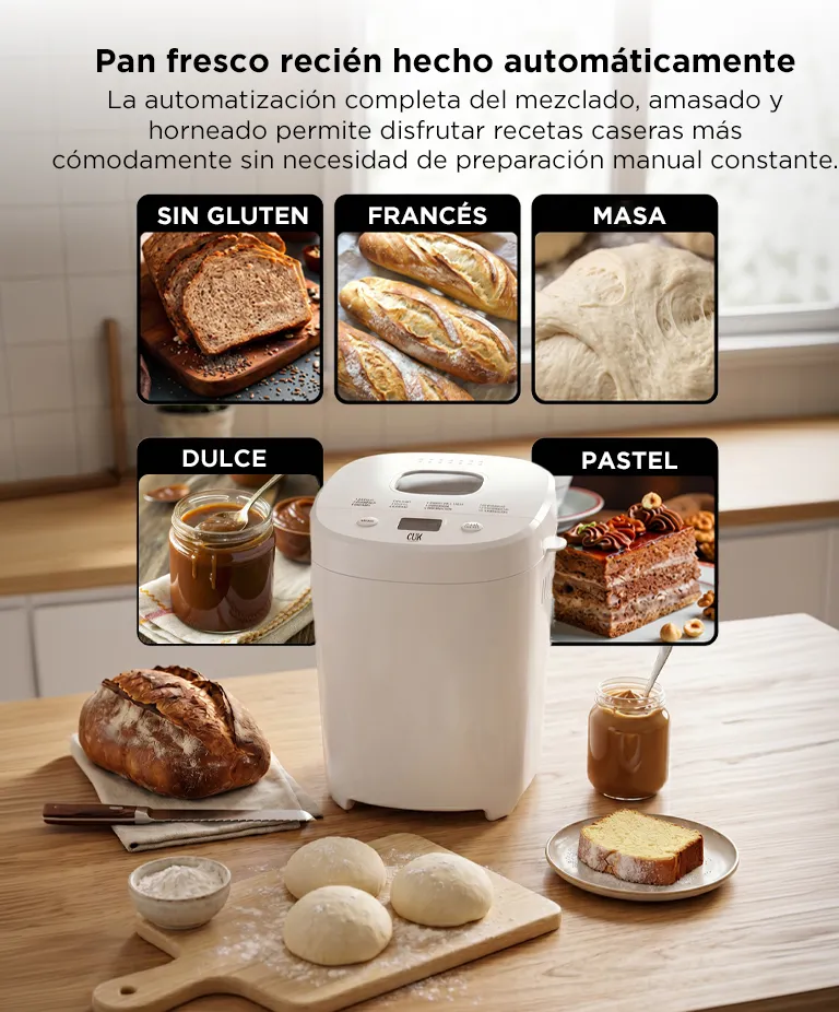 M�quina De Pan Autom�tica Gadnic 550W Capacidad 900g 12 Programas Autom�ticos Funci�n Mantener Caliente 60 Minutos Memoria 10 Minutos Cuba Antiadherente Desmontable + Paleta Amasadora