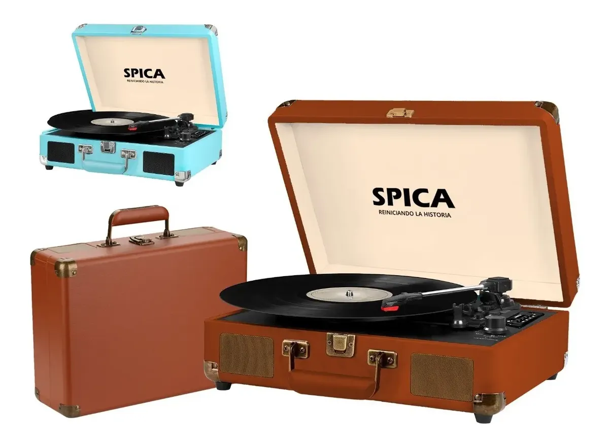 Tocadiscos Vinilo Bluetooth Spica Sp-t90 Vintage Parlante Color Marr�n