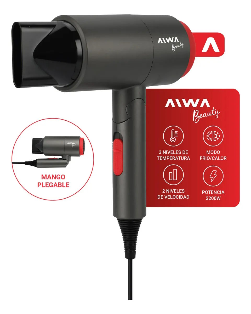 Secadora De Pelo Plegable Aiwa Beauty 2200w 2 Velocidades Negro