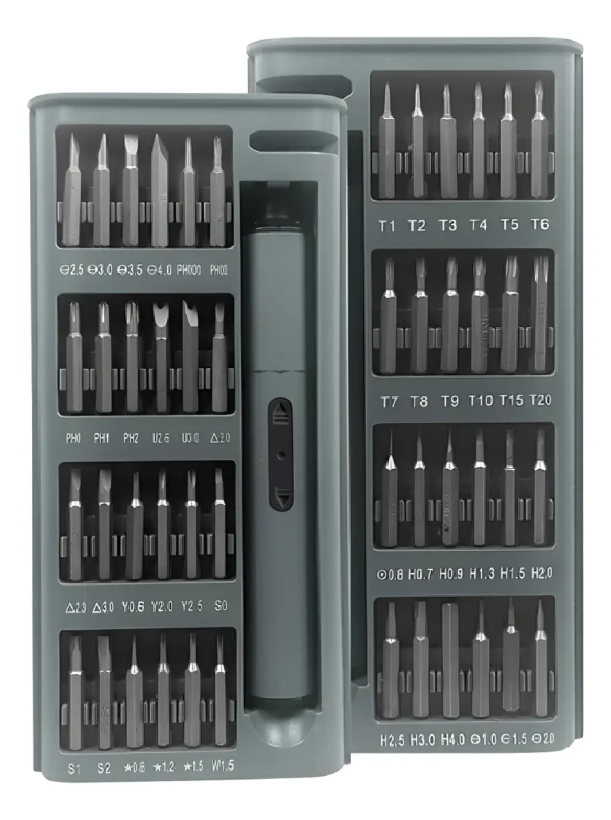 Kit Destornillador Electrico 49 En 1 Portatil Luz Led Usb Gris