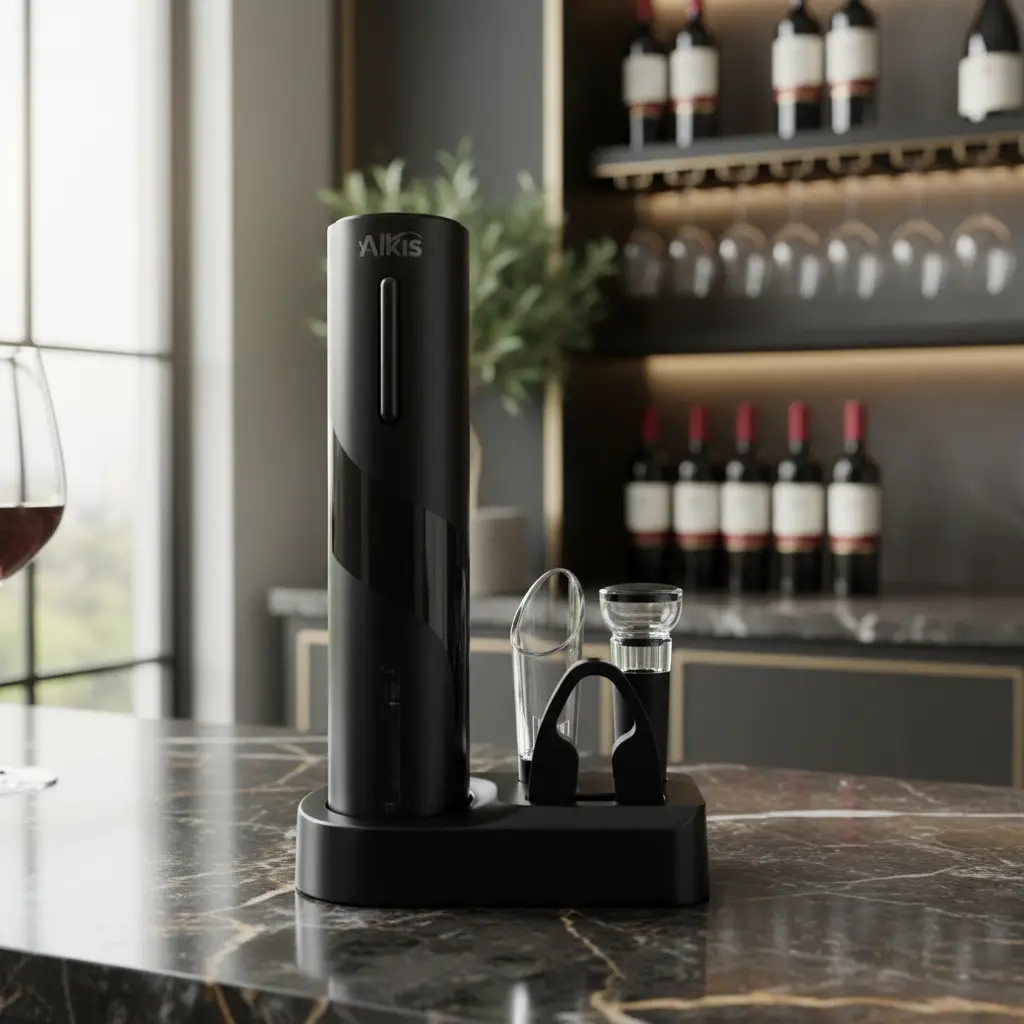 Set De Vino Alkis 5 Piezas Base Usb Sacacorchos Electrico