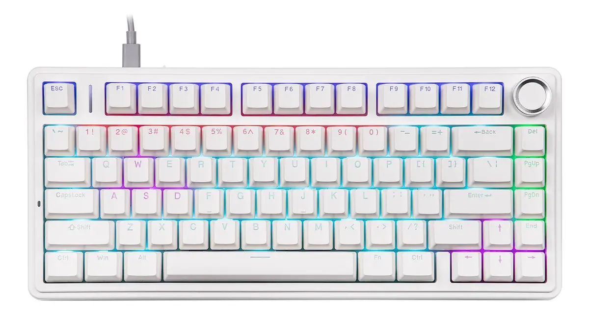 Teclado Gamer Mecánico Aula F75 Cableado Usb Blanco Sw Red Blanco Inglés Internacional