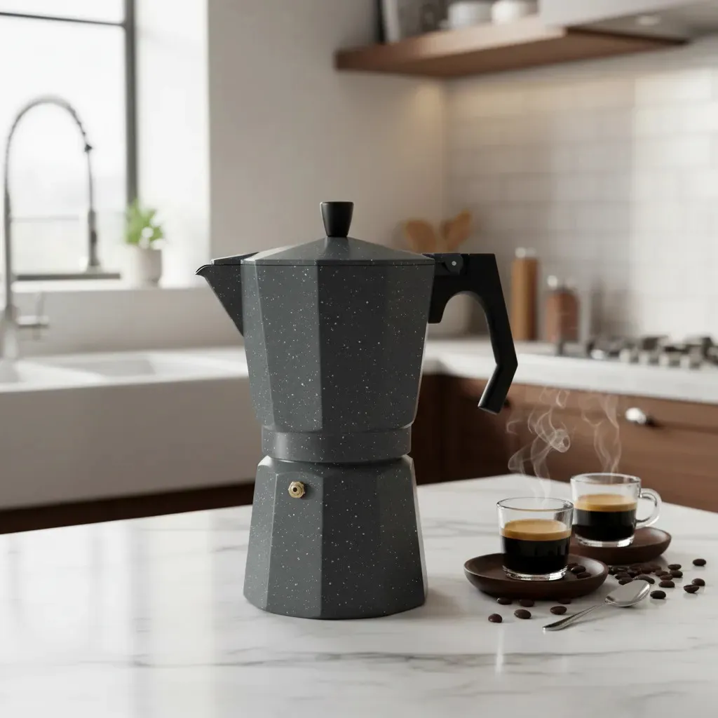 Cafetera Tipo Italiana Aluminio Para 9 Tazas Pocillos Cafe Gris