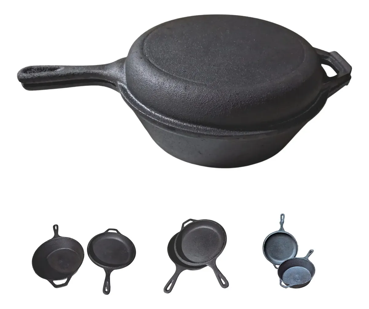 Horno Holandés 25cm- Sartén-olla Hierro Fundido- Pre Curada Negro