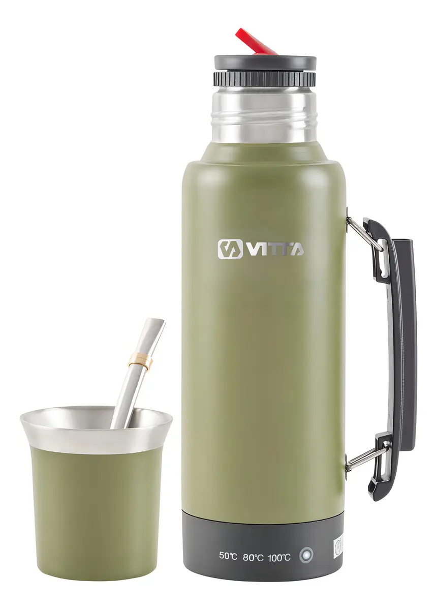 Termo El�ctrico Vitta 1 Litro 2 En 1 Mate Y Bombilla Color Verde