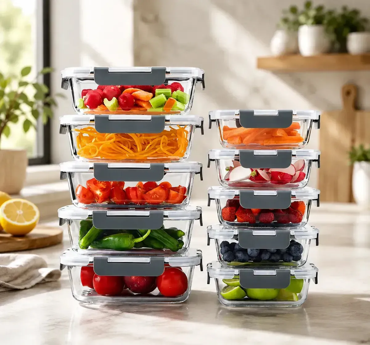 Set 10 Contenedores Herm�ticos Vidrio Teeky Comidas Horno Transparente