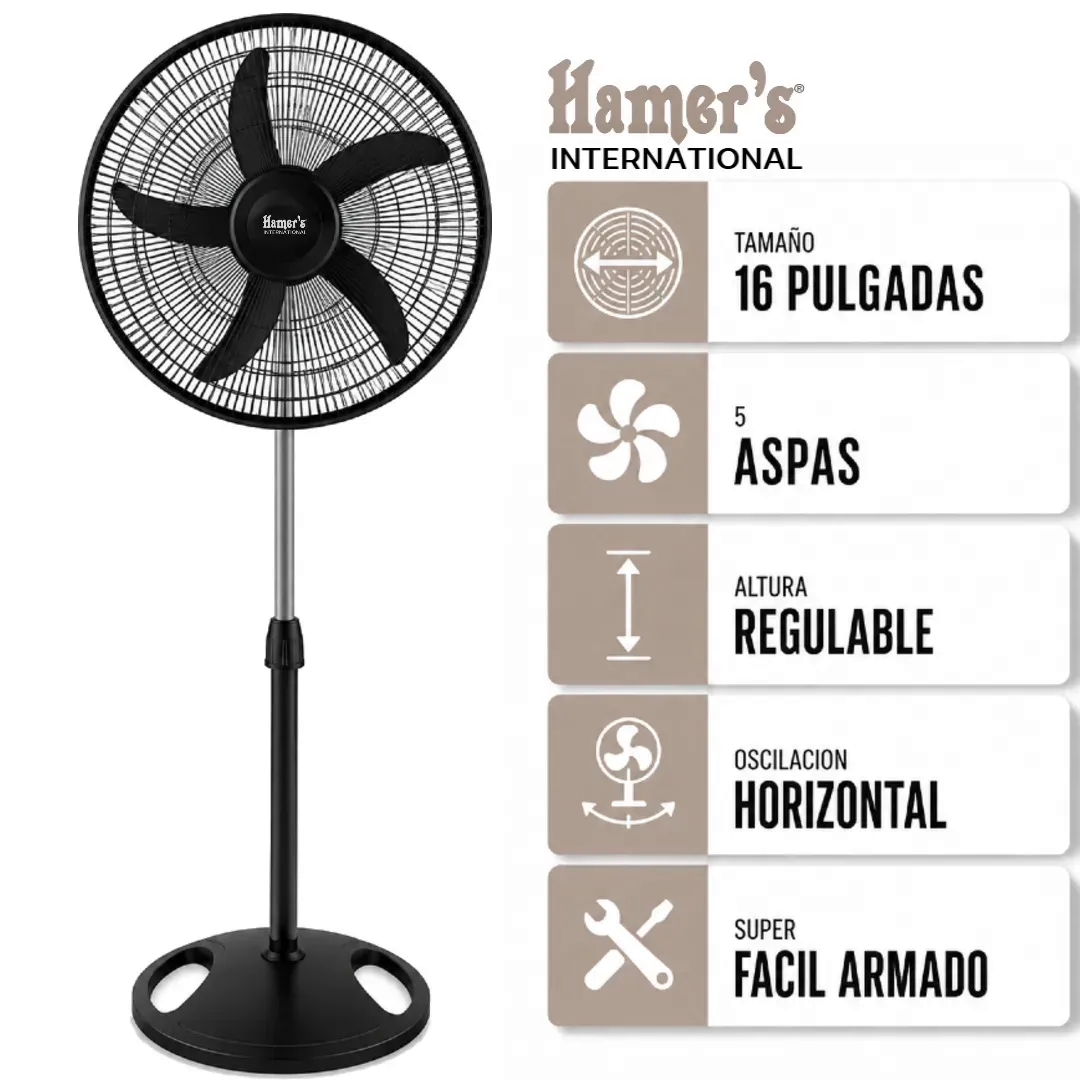 Ventilador De Pie Hamer's International ECOMAX - 16 - 70w 40.64 Cm 50 Hz Negro Plástico
