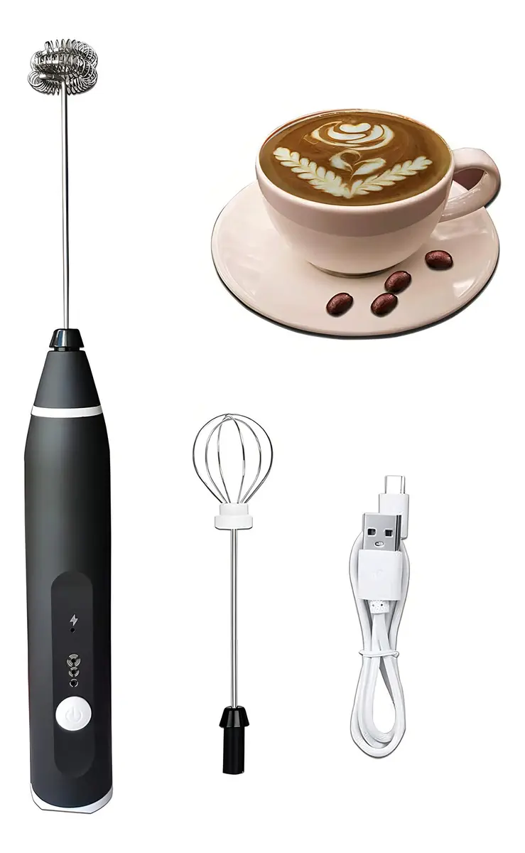 Batidor Espumador Leche Cafe Electrico Recargable Usb Inalam Color Negro