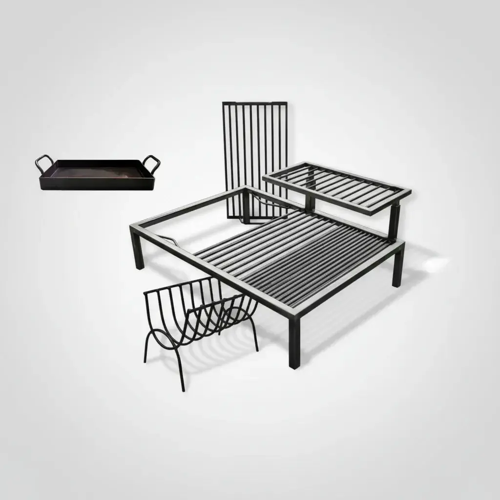 Parrilla 120x60n8 Doble Fija Con B�fera Y Fogonero Gris Oscuro